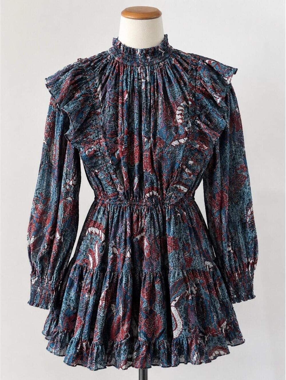 Ulla Johnson Vienne Bird of Paradise Dress in Azul Silk Blue Red Size 4